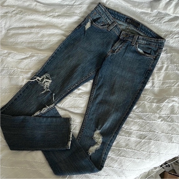 Jet Jeans by John Eshaya Vintage blue dark skinny pants distressed ripped - Picture 5 of 8